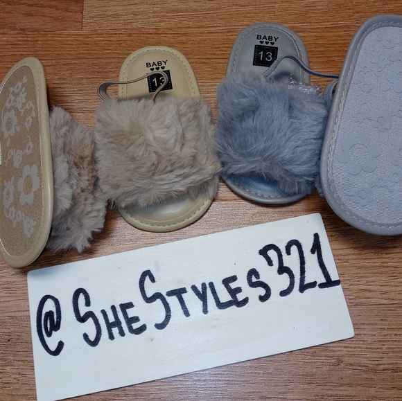 Double Fuzzy Baby Girl Slippers Bundle - Picture 2 of 3